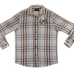Phat Farm Mens Plaid‎ Button Up Shirt Long Sleeve Embroidered P Logo Size XL